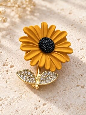 Yellow Flower and Silver Leaf Brooch PIN